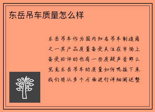 东岳吊车质量怎么样