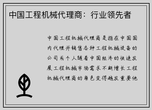 中国工程机械代理商：行业领先者