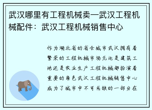 武汉哪里有工程机械卖—武汉工程机械配件：武汉工程机械销售中心